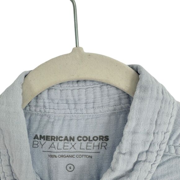 American Colors by Alex Lehr Organic Cotton Blue Button Front Shirt Womens Small - Picture 4 of 6